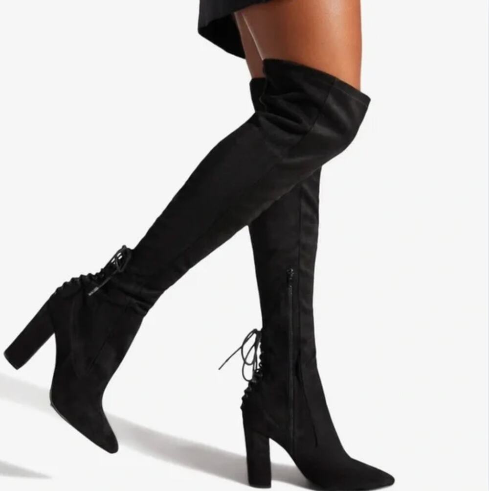 Shoedazzle Cristal Black Suede Thigh High Above The Knee High Heel Boots 6